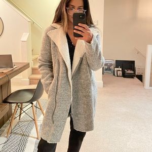 Grey Old Navy wool lined coat. Asymmetrical zipper. Size Medium. With Pockets